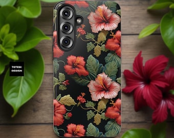 Boho Hibiscus Floral Phone Case: Impact-Resistant Shell