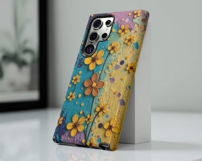 Tough Phone Case, Boho Hippie colorful abstract modern Art, Samsung Galaxy S25 S24 S23 iPhone 16 15 14 13, Sturdy Cover, Protective
