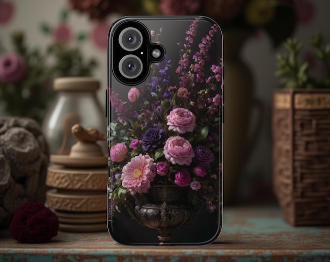 Gothic Dark Academia Chic Samsung Galaxy Phone Case S25 S24 S23 S22, iPhone Google Flower Arrangement in Vase Glossy or Matte