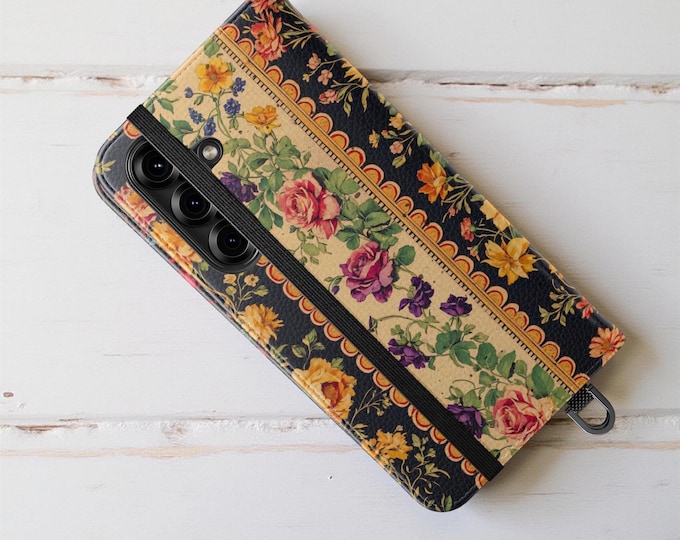 Vintage boho floral Wallet phone case, Dark Moody Floral Bouquet, iPhone 16 15 14 13 Pro Max Plus, S25 S24 S23 S22 Plus Ultra, Preppy