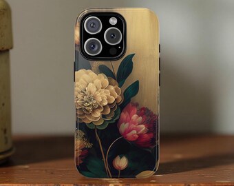Vintage Dark Floral Art Phone Case: Impact Resistant, Glossy or Matte