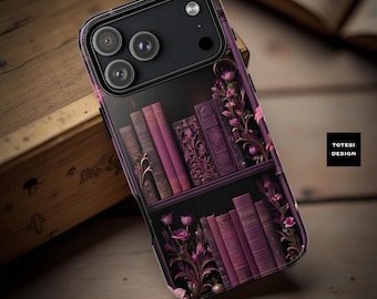 Goth Floral Bookshelf Phone Case: Dark Academia Bookworm Gift