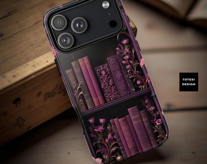 Goth Floral Bookshelf Phone Case: Dark Academia Bookworm Gift