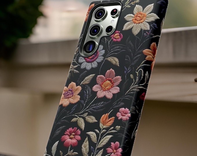 Dark Floral Unique Art Samsung S25 S24 S23 Plus Ultra iPhone 16 15 14 13 12 11 Pro Max Plus Dual layer tough phone case by TotesiDesign