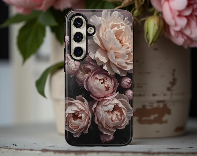 Peony Floral Phone Case: Chic Moody Design, Dual Layer