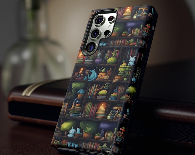 Dark Academia Bookshelf Phone Case: Whimsical Fantasy Art