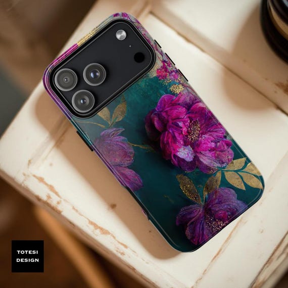 Floral Fine Art Phone Case: Turquoise, Purple, Pink - Tough Case