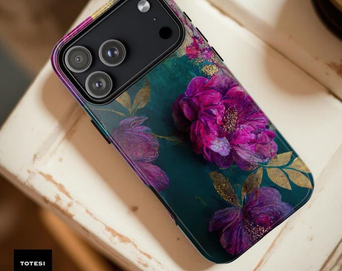 Floral Fine Art Phone Case: Turquoise, Purple, Pink - Tough Case