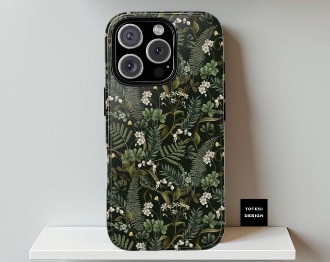 Green nature ferns iPhone 16 15 14 13 Samsung S25 S24 S23 S33 Tough Case Magical forest, foliage, ferns, floral, botanical, green, nature