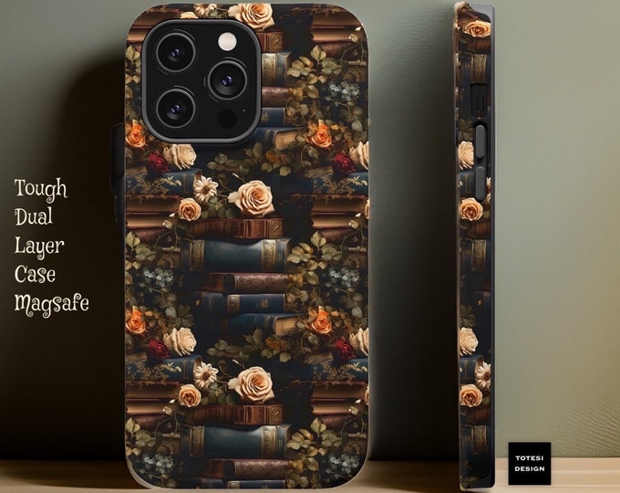 Books flowers Magnetic Compatible  iPhone 13 14 15 16 Pro Max Plus Mini | Dual layer|Glossy Matte