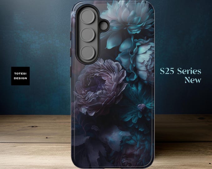 Moody Floral blue aesthetic Phone Case Samsung S25 S24 S23 S22 Google iPhone 16 -11 |Glossy or Matte