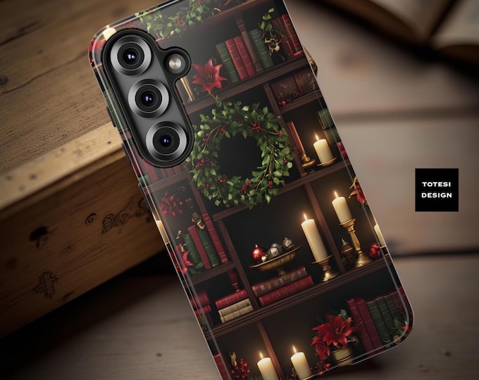 Xmas Books Dark Academia Cozy Vintage Bookshelf  Samsung Galaxy iPhone  protective dual layer Shell