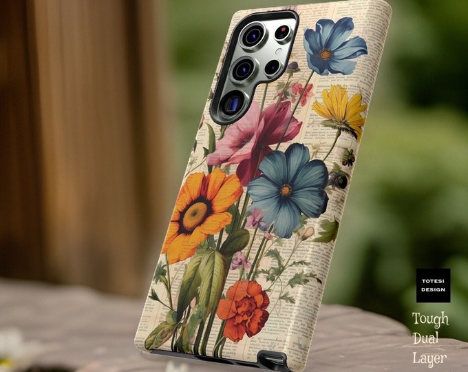 Spring cute pretty vintage floral art aesthetic tough phone cases |Samsung S21, S22, 23, S24  Plus, Ultra |Glossy Matte