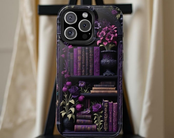Purple Gothic Dark Academia  Bookcase iPhone Case: Bookish Tough Cover, MagSafe magnetic