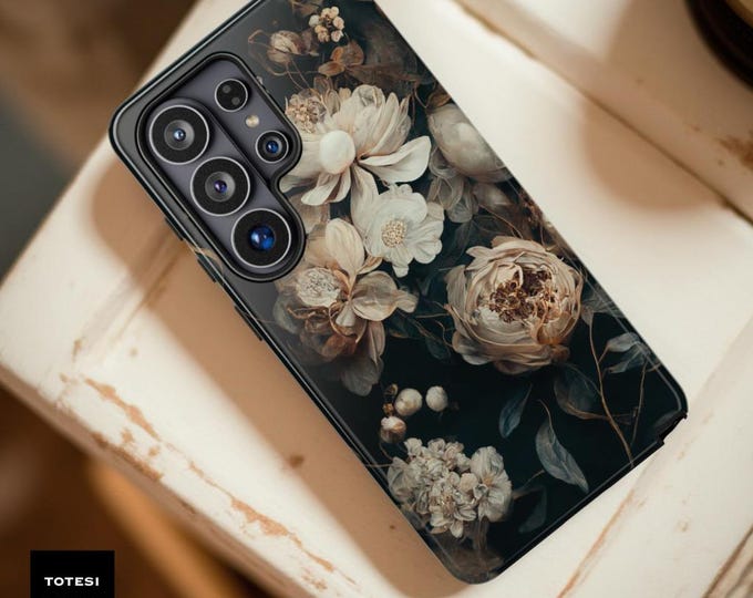 Dark Floral Tough Phone Case: Elegant Gothic Style
