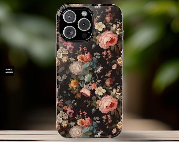 Romantic dark floral vintage art aesthetic  | iPhone tough case 16 15 14 13 12 11 Pro Max Plus Mini  Plus ultra | Glossy or Matte