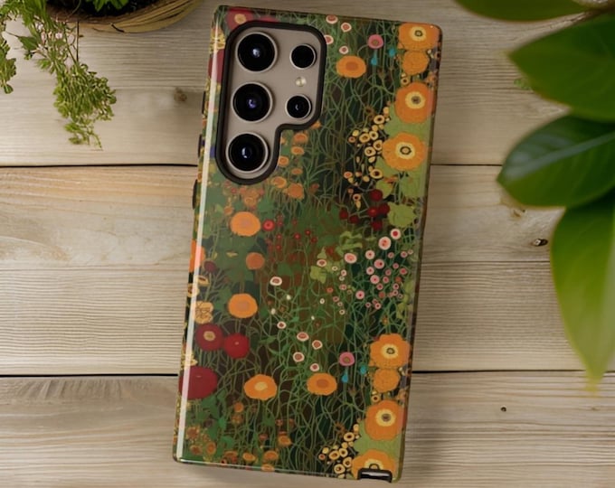 Abstract Nature Green Samsung Galaxy phone case Klimt Inspired Art Patterned Tough Case S25 S24 S23 S22 S21 Plus Ultra|  Gift for Birthday