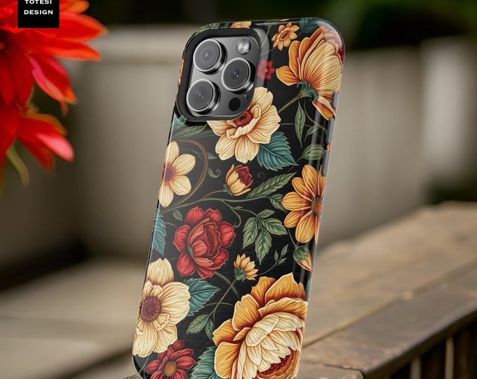 Bohemian Floral iPhone Case, Tough Dual Layer Protection, MagSafe Compatible, Gift for Birthday, 16 15 14 13 Plus Pro Max, Magnetic Tough