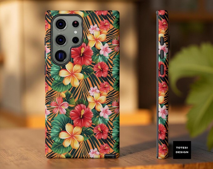 Flower Phone Case, Retro Tropical Colorful Hawaii Summer Samsung Google iPhone Case Cover, Vintage Floral Beach Vacation, Gift wedding