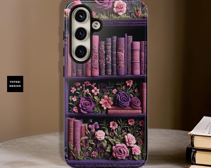 Goth dark academia books floral bookish book nerd iPhone  Samsung, Google, books phone case, 16 15 14 13 12 11 S24 S23 S22| Gift book worm