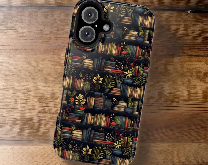 Bookshelf iphone MagSafe Dark Academia Books Plants iPhone case| Boho Books Goth Witchy Cute| Tough Case| iPhone 16 15  14 13 Pro Max Plus
