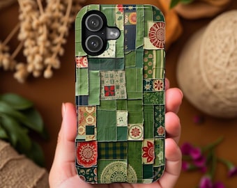 Green patchwork quilt art iPhone Magnetic MagSafe Tough Phone Case 17 16 15 14 Pro Max Plus