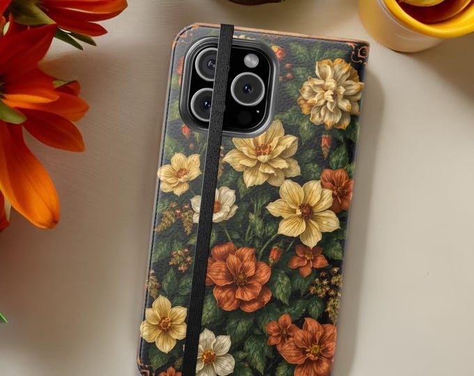Dark Academia Vintage Botanical Aesthetic Flip Wallet Phone Case, Wallet, Gift for Her, Cardholder, Stand, Botanical Art Nouveau Floral