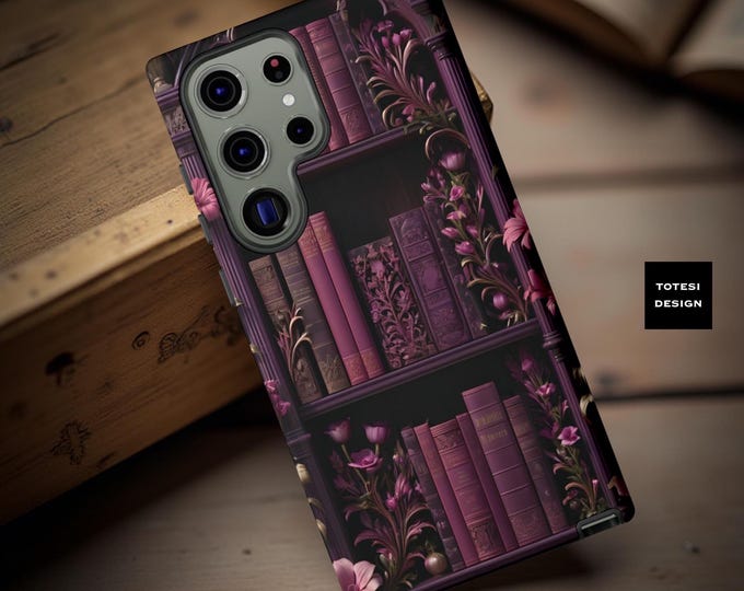 Floral Bookshelf Samsung Tough Case: Pink Purple Bookish Art