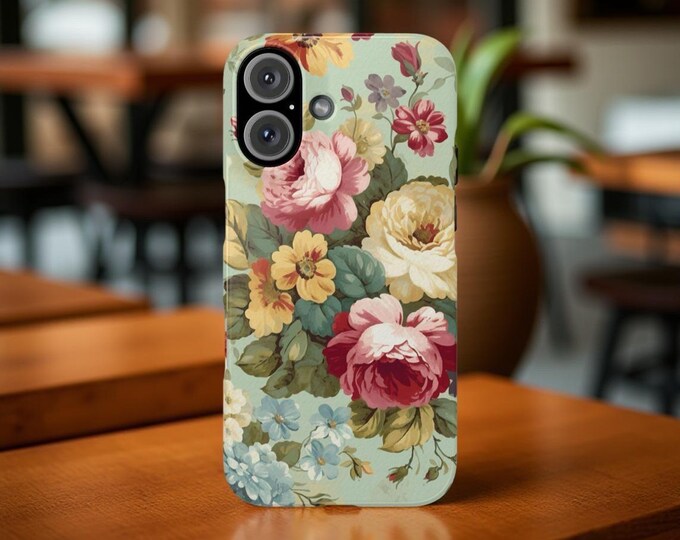 Vintage Floral iPhone Case, Spring Phone Accessory, Birthday Gift, Slim Phone Cover, Floral Phone Shell