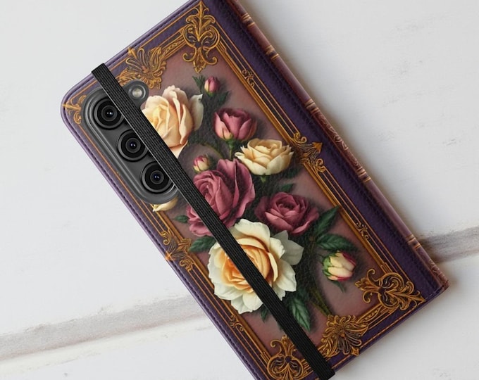 Vintage Books Floral Bookcase iPhone Galaxy Cover Wallet Case stand cardholder faux leather