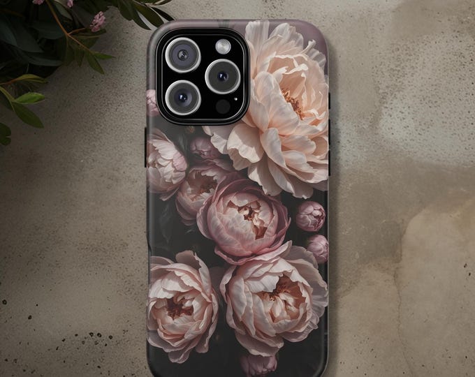 Peony floral Aesthetic Phone Case , Dual Layer,  Samsung Galaxy tough phone cases S24, S22, S23 | iPhone 16 15 14 13 12 11 Pro Max | Google