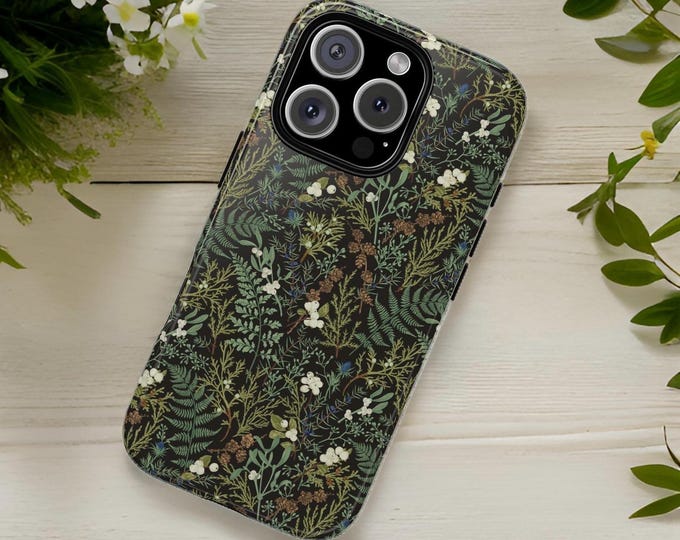 Green nature botanical forest ferns| iPhone 16 15 14 13 12 Plus Pro Max Pro Mini Tough Cases Samsung S24 Google| Nature| Flowers| Glossy| Ma