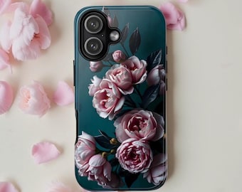 Teal Rococo Floral iPhone & Samsung Case: Pink Rose Design