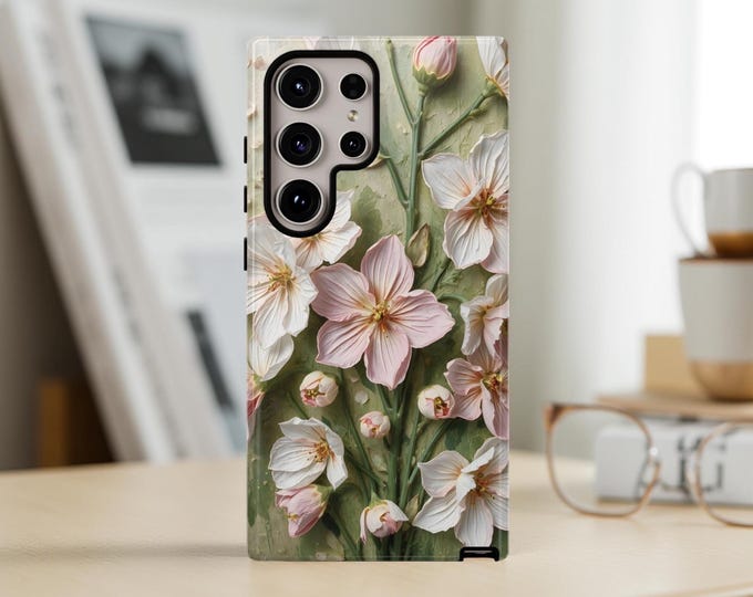 Phone Cases, Pastel Spring Unique Flower Art, Gift for Her, iPhone 16 15 14 13 12 Samsung S25 S24 S23, Sturdy Tough Protective Cover