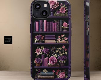 Floral Bookshelf Phone Case: Dark Academia Book Lover Gift