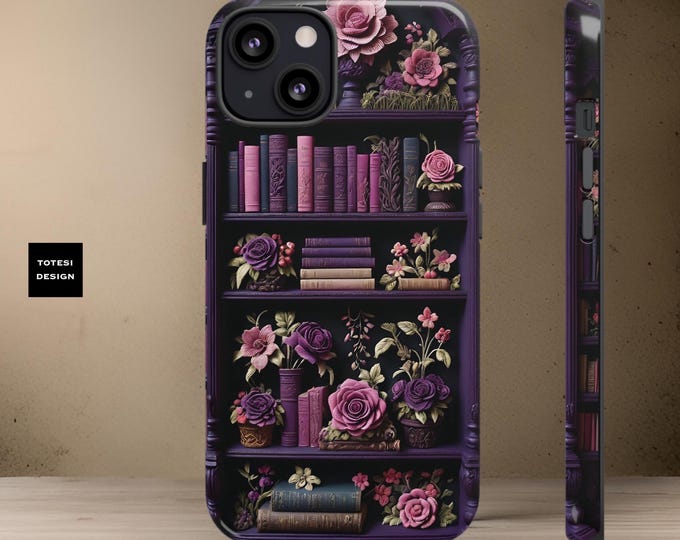 Cute phone case Floral Bookshelf Samsung A25 S24 S23 S22 Plus ultra cover, iPhone 16 15 14 13 12 11 Pro Max, Pro, Plus book worm reader