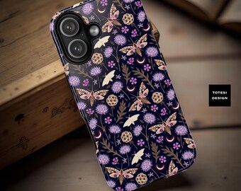 Purple Moth Tough Phone Case: Enchanted Cottagecore Design