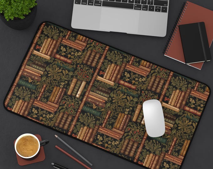 Dark Academia Books Desk Mat, Student Mousepad, Keyboard Mat, Goth Cottagecore Desk Organization, Unique Desk Accessory