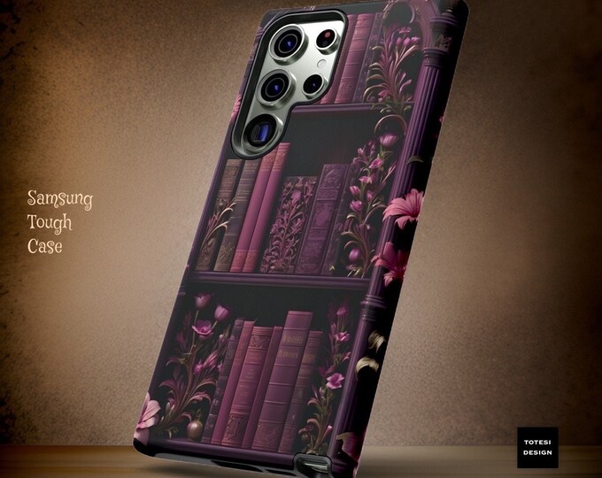 Goth dark academia books floral purple Samsung Galaxy phone cases  | sturdy dual layer | glossy matte | S23 S22 S21 S20 Plus ultra