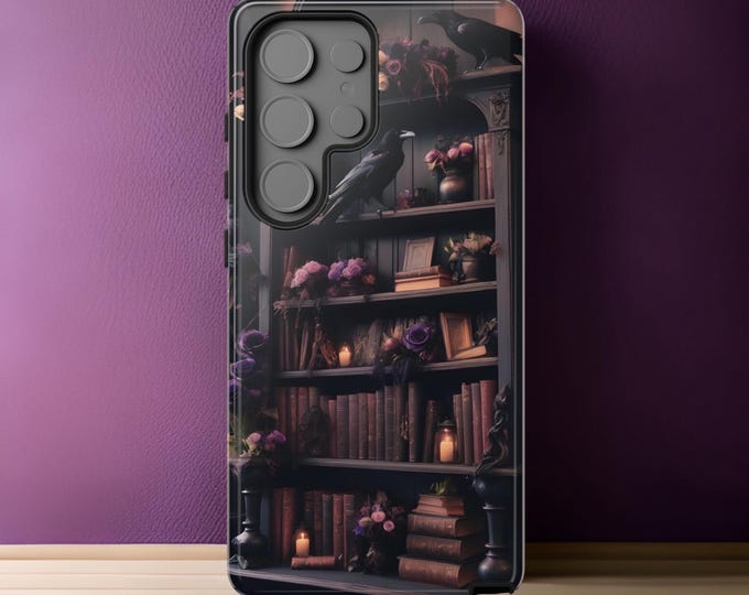 Ravens bookcase Gothic Samsung Galaxy phone cases S25 S24 | dark academia  glossy matte | S24 S23 S22 S21 S20 Plus Ultra | book goth lover