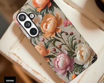 Boho Peony Floral Phone Case: Impact Resistant, Glossy or Matte