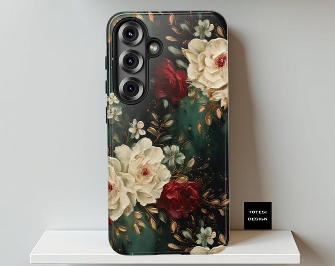 Dark Floral Pretty Phone Case Samsung Galaxy S25 S24 S23, iPhone 16 15 14, Google Pixel tough cases 9 8 7   Glossy  Matte