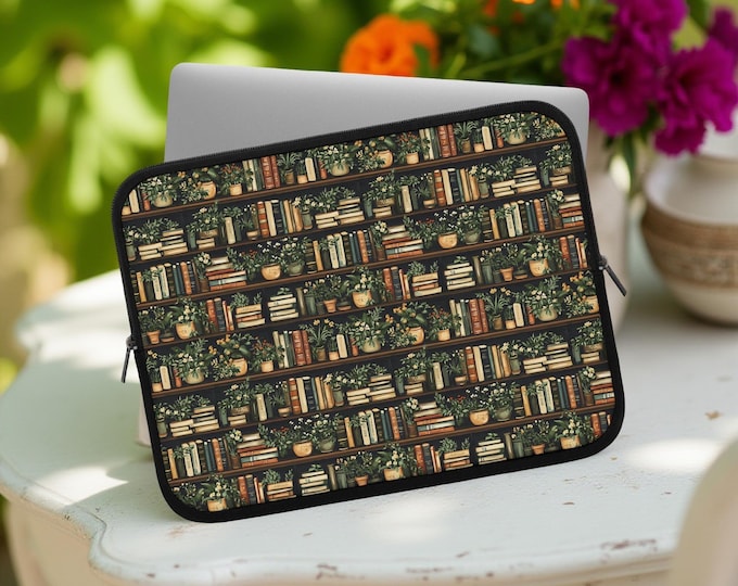 Pot plants books MacBook iPad kindle Sleeve, Cute Computer Case for Students, Gift for Readers, Teacher Supplies, Bookish Reader Gifts