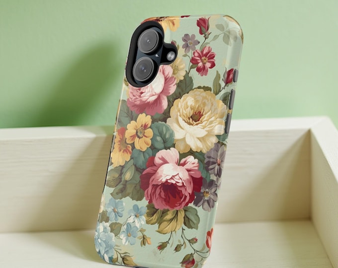Floral Spring Aesthetic MagSafe iPhone Tough Case, Dual Layer Magnetic Phone Cover, Protective Floral Phone Case, Spring Flower Phone Case,