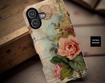 Floral MagSafe iPhone Case: Parisian Vintage Style, Impact Resistant