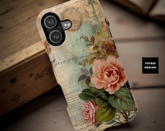 Floral MagSafe iPhone Case: Parisian Vintage Style, Impact Resistant