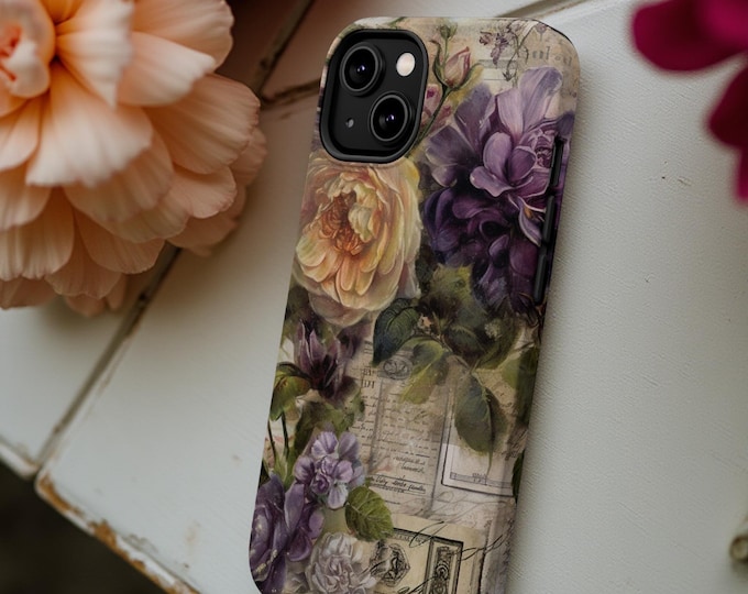 MagSafe iPhone Case, French Vintage Floral Design, Tough Sturdy Cover, preppy boho, Pro Max Plus, MagSafe, iPhone 13 14 15 16, Magnetic