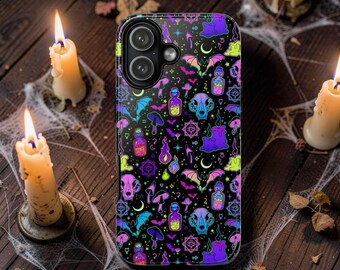 Witchy Neon Samsung iPhone Tough Cases Gothic Neon| magical| Halloween, bats| skulls|