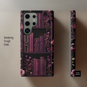 Goth dark academia books floral purple Samsung Galaxy phone cases  | sturdy dual layer | glossy matte | S24 S23 S22 S21 S20 Plus ultra