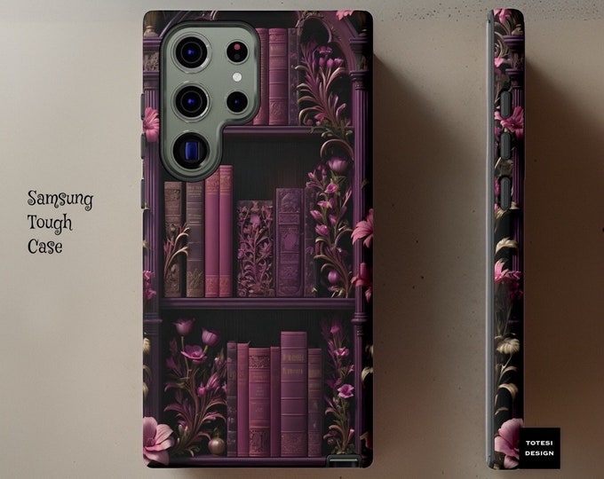 Goth dark academia books floral bookish book nerd iPhone  Samsung, Google, books phone case, 16 15 14 13 12 11 S25 S24 S23 | Gift book worm